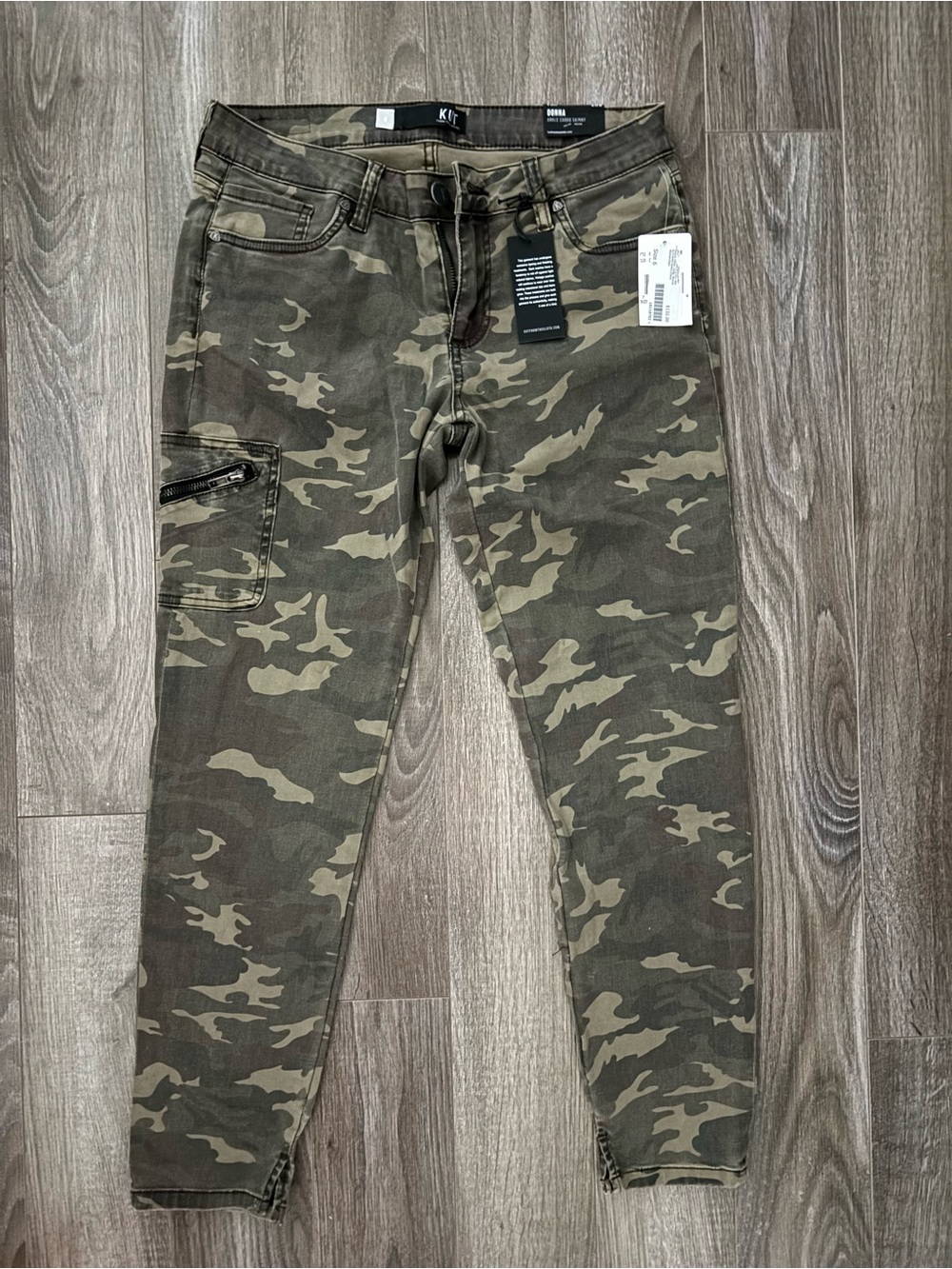 Kut from the Kloth Olive and Brown Camo Donna Ankle cargo Skinny Jeans